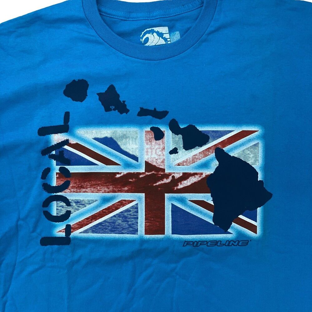 Pipeline Hawaiian Flag Local T-Shirt Mens XL Blue Hawaiian Islands Graphic Tee